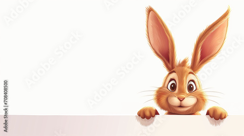 Very cute easter bunny looking over banner with copy space photo
