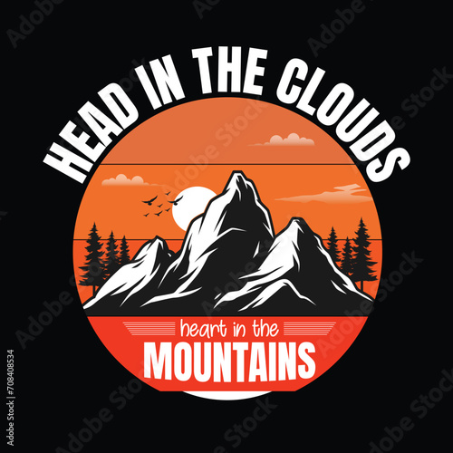 mountain t shirt graphic design, hand drawn line style with digital color, vector illustration