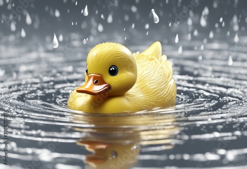 Image of a Cute Duck swimming in rainy season.