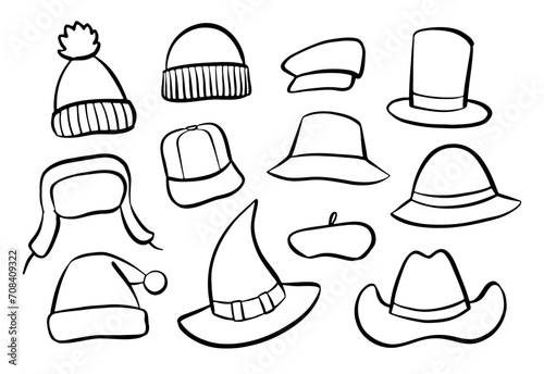 Set of hand-drawn hats