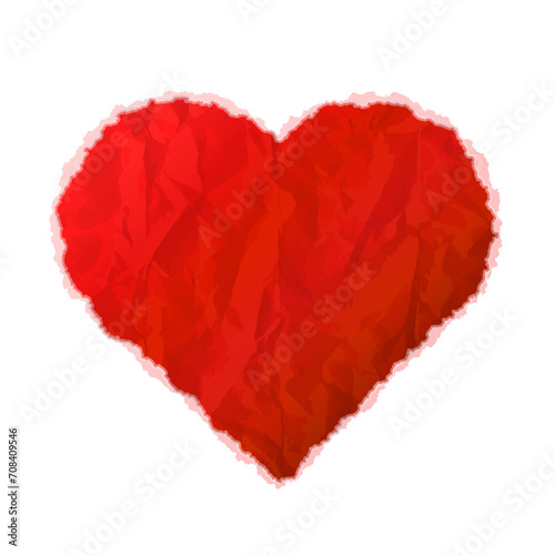 Heart symbol of crumpled paper isolated on white background. Red paper heart sign with torn edge. Vector image for valentines day, wedding, romantic relationship, decoration, love, etc