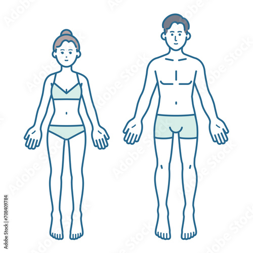 女性、男性の全身イラスト　前面