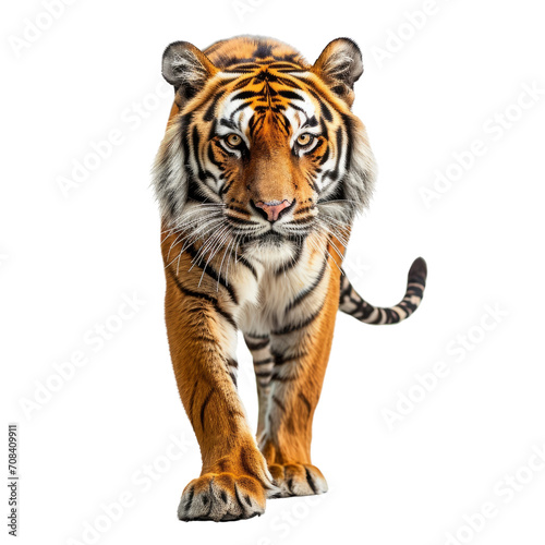 A tiger with striking stripes approaching the camera. © Jan