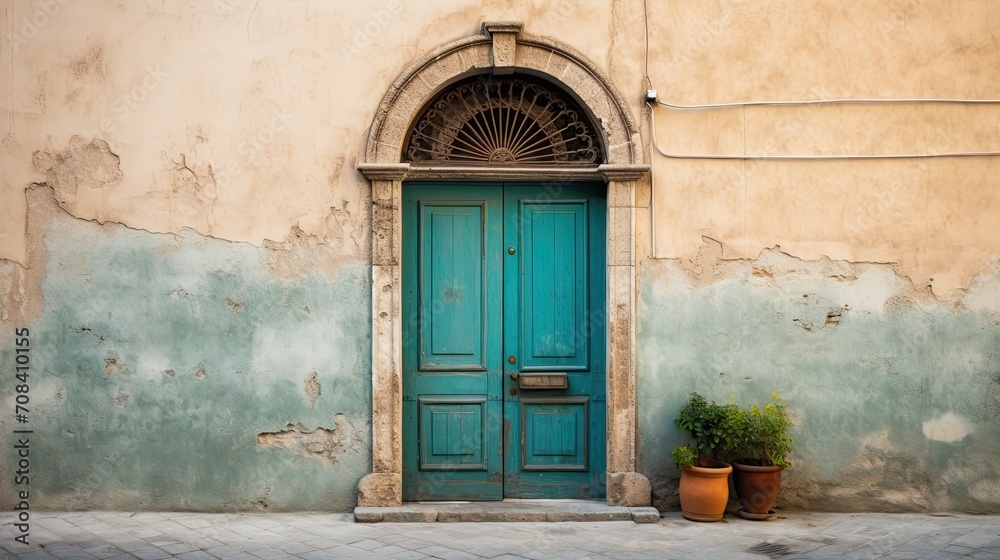 Fototapeta premium an old teal door similar to italy