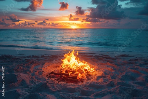 campfire crackling on sandy beach professional photography photo