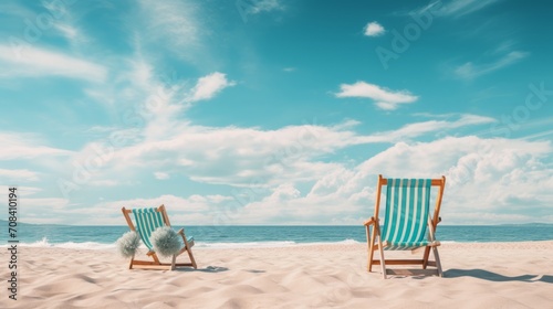 Relaxing on Beach Chairs by Ocean