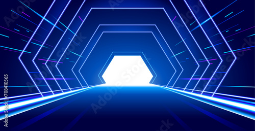 vector futuristic tunnel background with speed lines