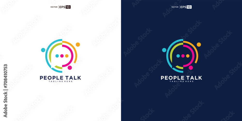 people family together human unity chat bubble logo vector icon. people talk colorful logo design concept - obrazy, fototapety, plakaty 