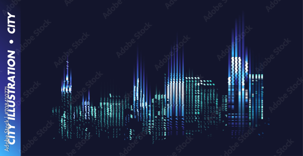 Vector digital pixel city illustration background