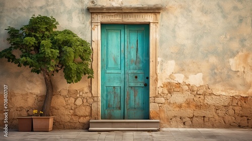 an old teal door similar to italy photo