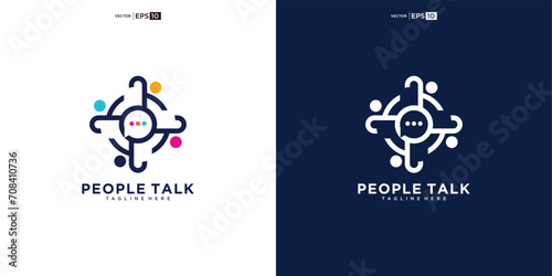 people family together human unity chat bubble logo vector icon. people talk colorful logo design concept