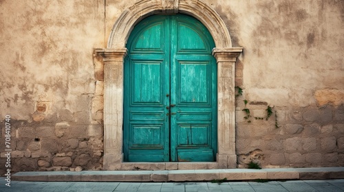 an old teal door similar to italy © paisorn