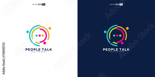people family together human unity chat bubble logo vector icon. people talk colorful logo design concept photo
