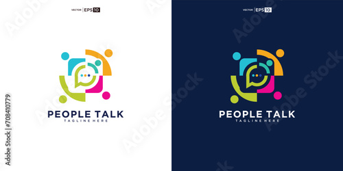 people family together human unity chat bubble logo vector icon. people talk colorful logo design concept