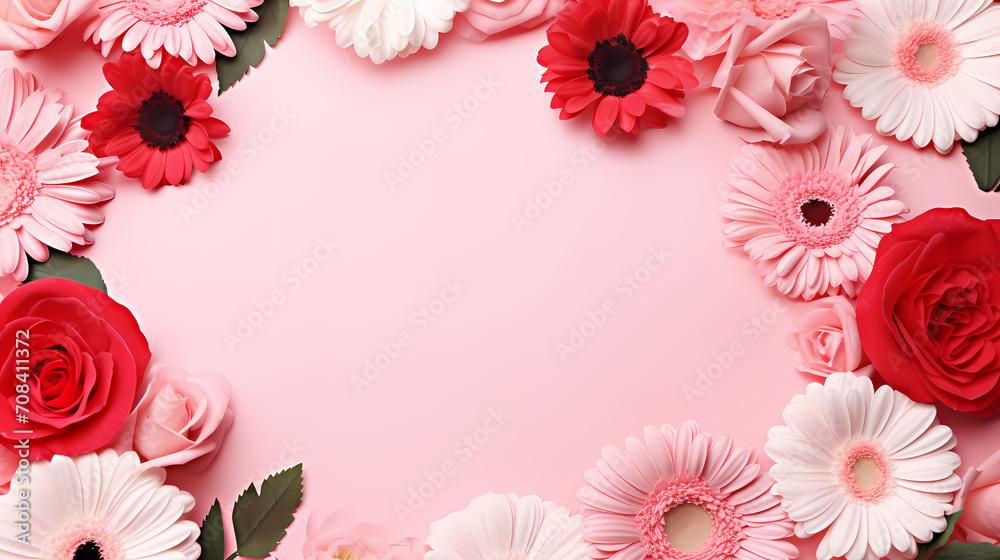 Fototapeta premium Empty floral frame with copy space for greeting card or invitation design