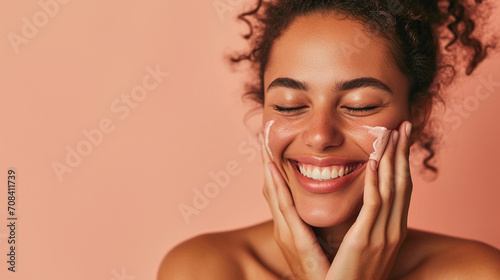 a beautiful woman washing her face. skincare concept.
