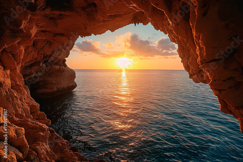 Beautiful sea and cave views at natural sunset