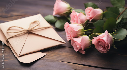 Ramo de flores y carta de regalo para el día de la madre. photo