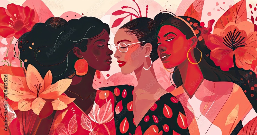 Fototapeta premium Illustration of a group of women. Diversity and equality concept. International Women's Day concept.