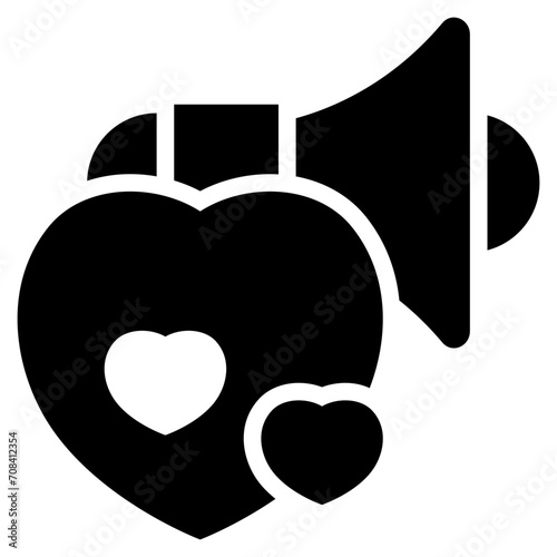 loud horn sound love heart advertisement solid glyph