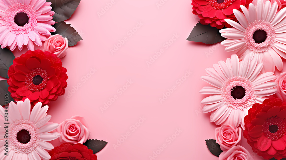 Pink rose flower composition background, decorative flower background pattern, floral border background Pink rose flower composition background, decorative flower background pattern, floral border background