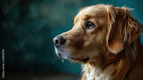 Golden Retriever on Blue Background