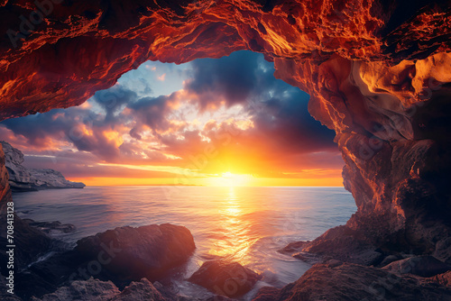 Beautiful sea and cave views at natural sunset