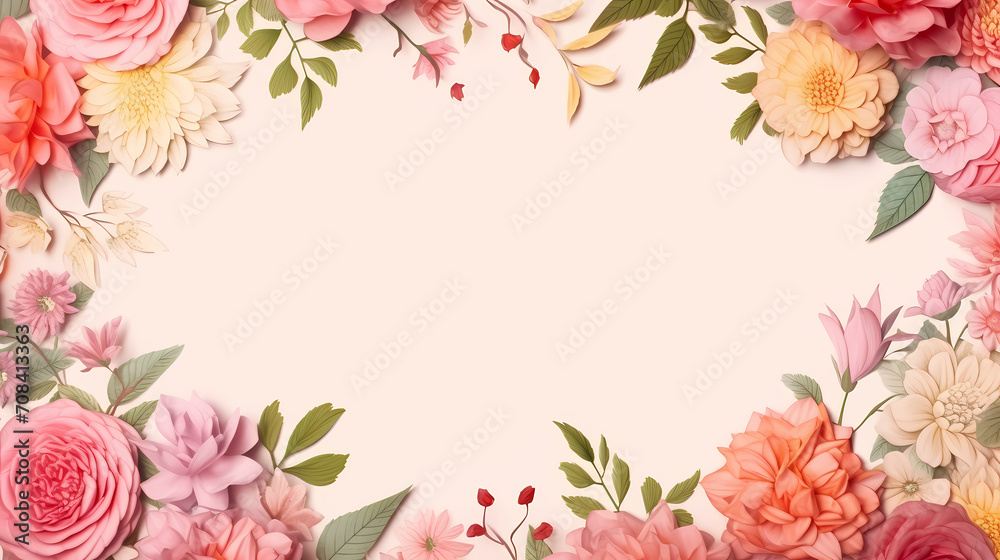 Pink rose flower composition background, decorative flower background pattern, floral border background Pink rose flower composition background, decorative flower background pattern, floral border background
