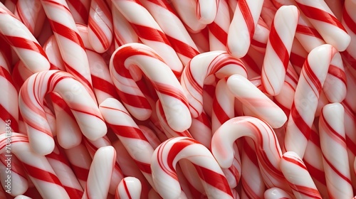 Candy cane backdrop with red and white stripes, top view, seamless, texture, Generative AI.