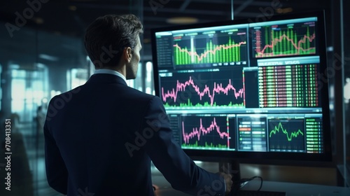 businessman executives finance analysis stock trading monitoring progress 