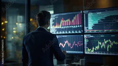 businessman executives finance analysis stock trading monitoring progress 