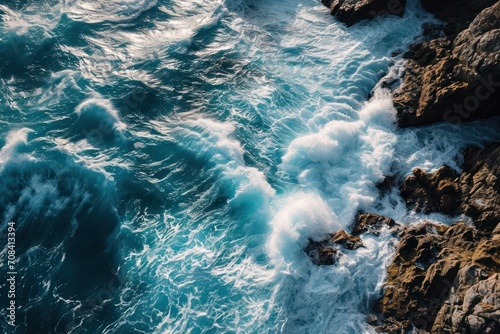 Aerial View of Crashing Sea Waves