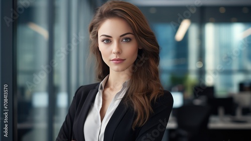 Professional woman in modern office setting. Corporate business and leadership. © Postproduction