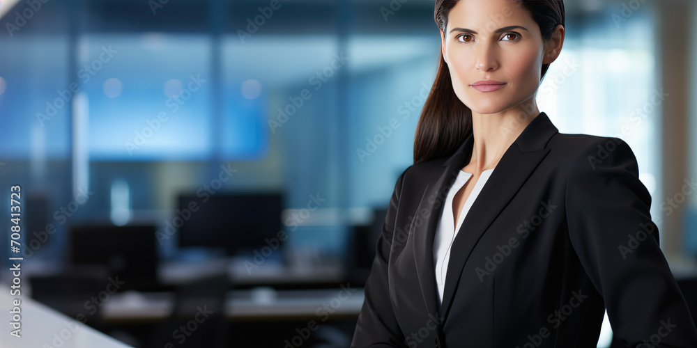 Professional woman in business attire standing in corporate environment. Office professionalism. Professional woman in business attire standing in corporate environment. Office professionalism.