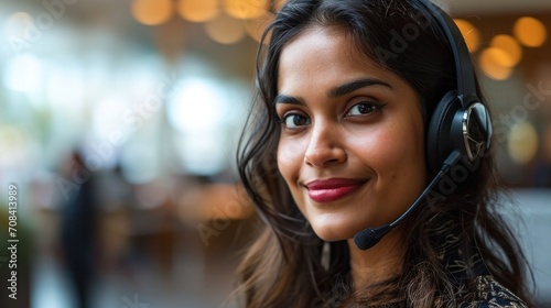 Smiling Indian Businesswoman with Headset