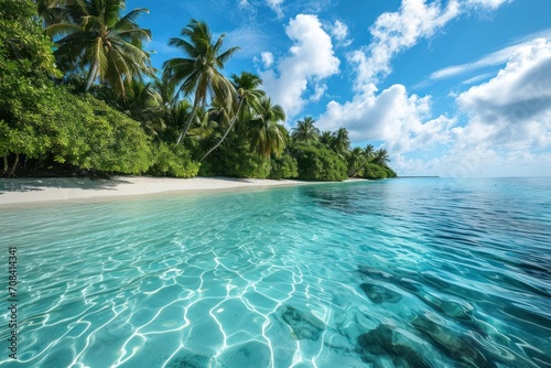Tropical Beach Palm Trees in Maldives
