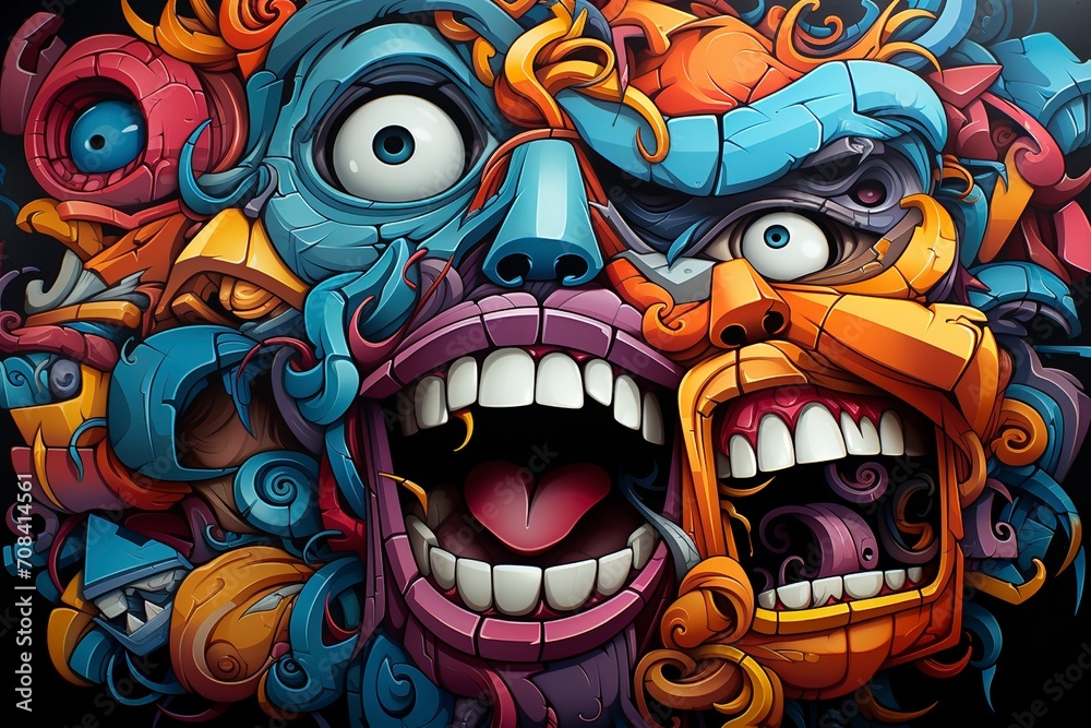 Vibrant and Multifaceted Graffiti Portrait 