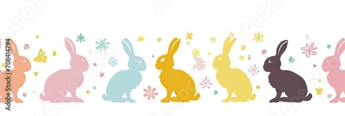 Happy Easter Seamless Background With Colorful Easter Bunny Silhouette