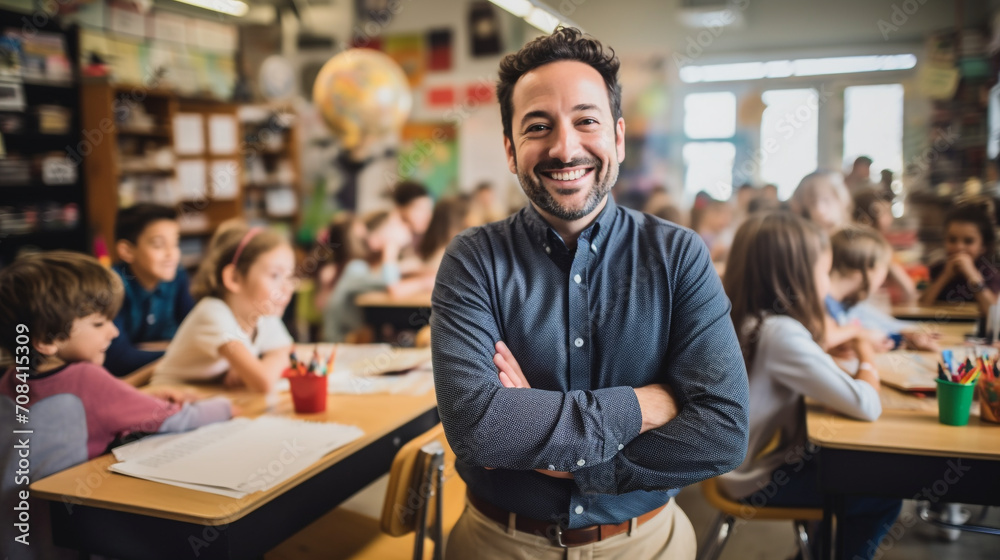 a close-up portrait of a teacher giving a lecture. the teacher is looking directly at the camera, and their face is filled with emotion. the students are blurred in the background a close-up portrait of a teacher giving a lecture. the teacher is looking directly at the camera, and their face is filled with emotion. the students are blurred in the background