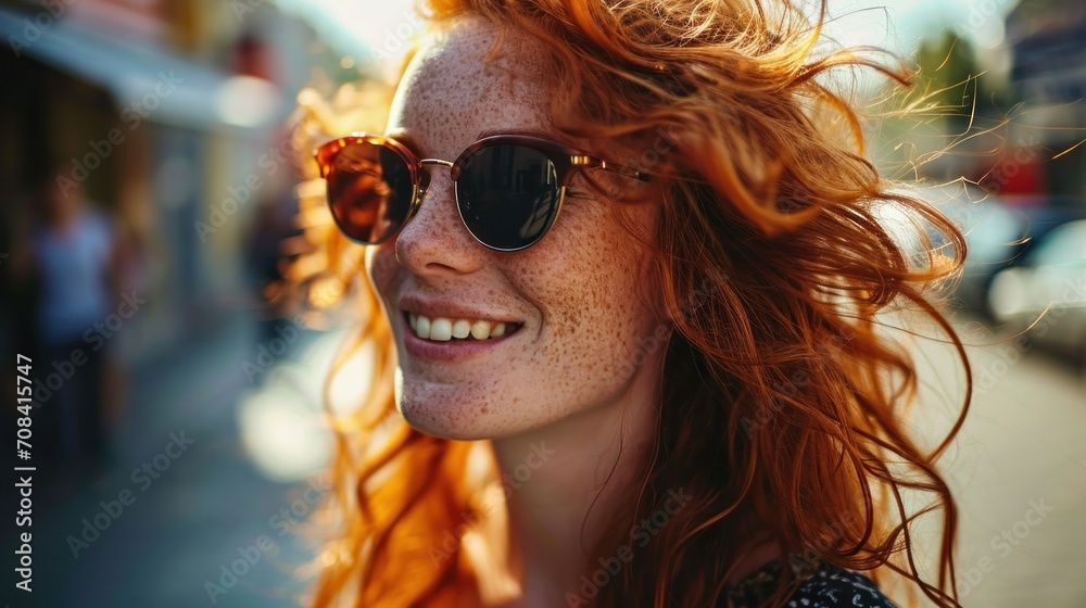 Smiling Redhead Woman Sunglasses Smiling Redhead Woman Sunglasses