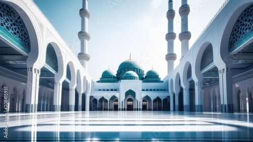3d rendering of islamic mosque in islamic style. Ramadan Kareem concept. Generative AI photo