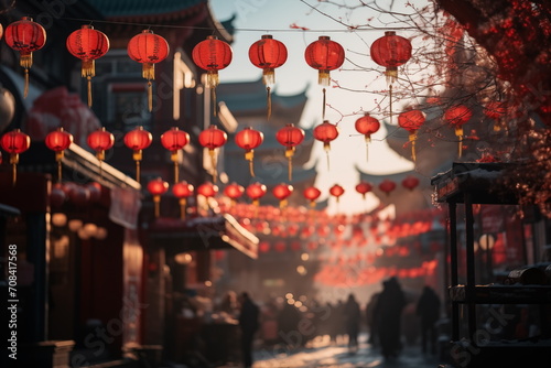 chinese new year in china town. red lanterns. red lanterns in china town. Generated AI