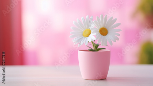 Wallpaper Mural White daisy in a vase on a pink background with copy space Torontodigital.ca