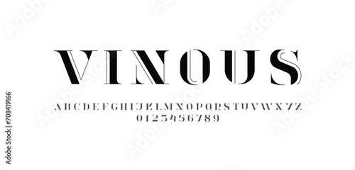 Elegant alphabet serif decorative font, classic fashion letters and numbers, vector illustration 10EPS