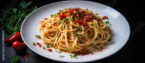 Italian pasta with garlic and red pepper