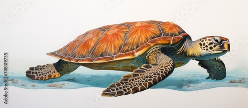 Captive sea turtle for species preservation.