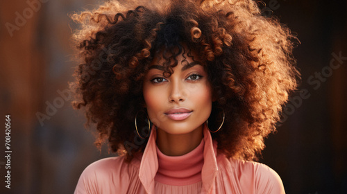 Beautiful african american woman with afro hairstyle and makeup photo