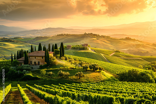View of Tuscany at Tuscan sunrise photo