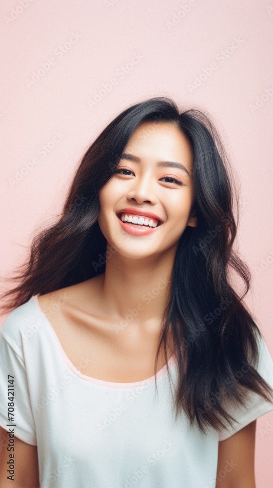 Portrait of a beautiful young asian woman smiling and looking at camera Portrait of a beautiful young asian woman smiling and looking at camera