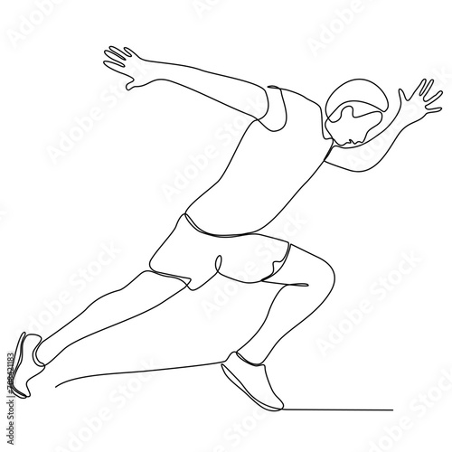 Running man, athlete, vector - continuous line drawing. One continuous line drawing of young athlete focus sprint running athlete. Individual sport, competitive concept